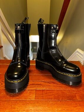 Dr. Martens Black Leather Platform Zip Combat Boots